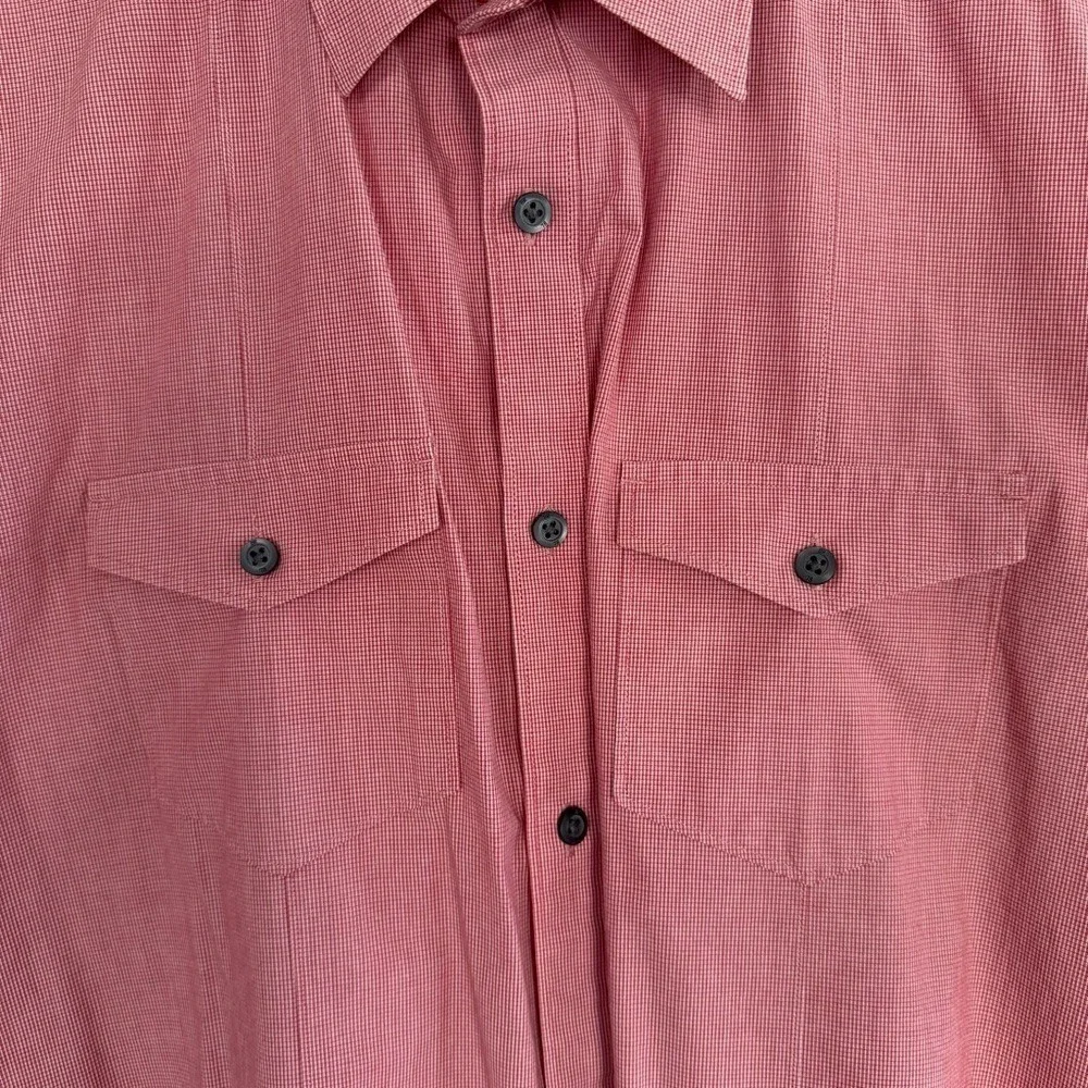 Banana Republic Mens XL Red Micro Check Short Sleeve Button Down Utility‎ Shirt